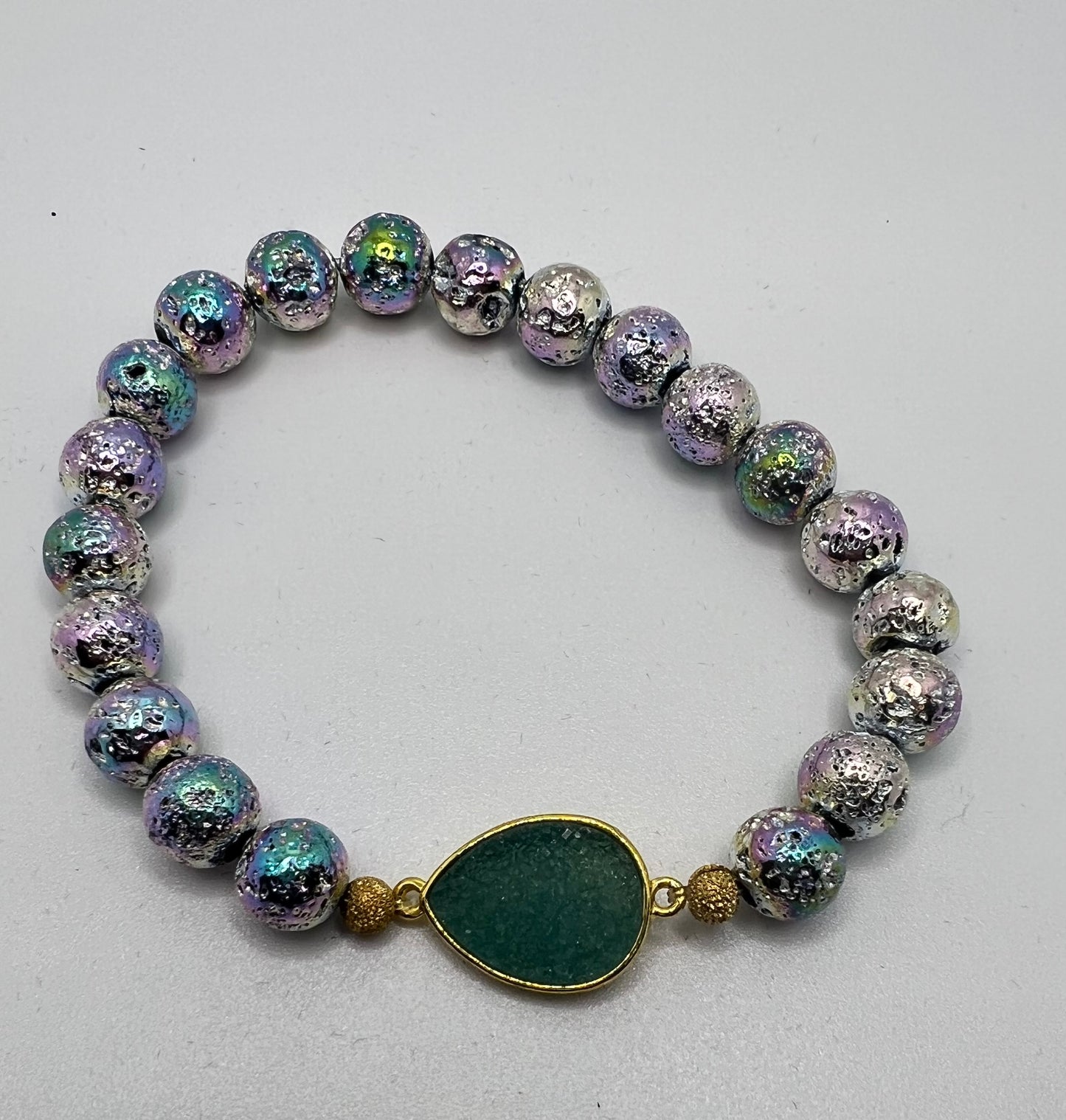 Metallic Lava Stone and Druzy Stretch Bracelet