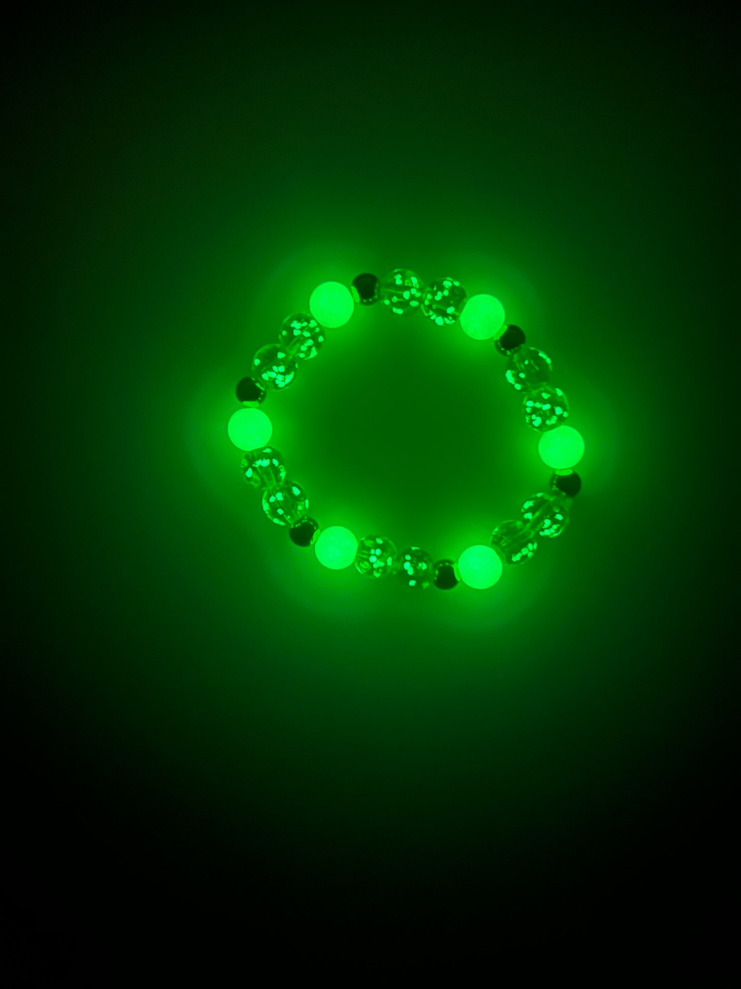 Green Glow-in-the Dark Beaded Stretch Bracelet