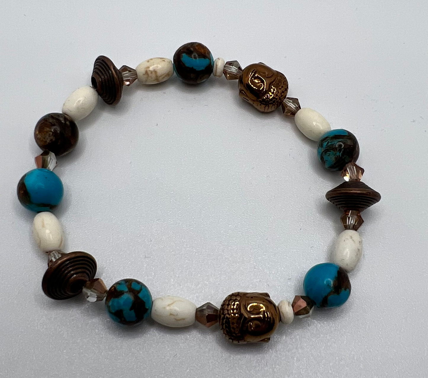 Turquoise and Bronzite Buddha stretch bracelet