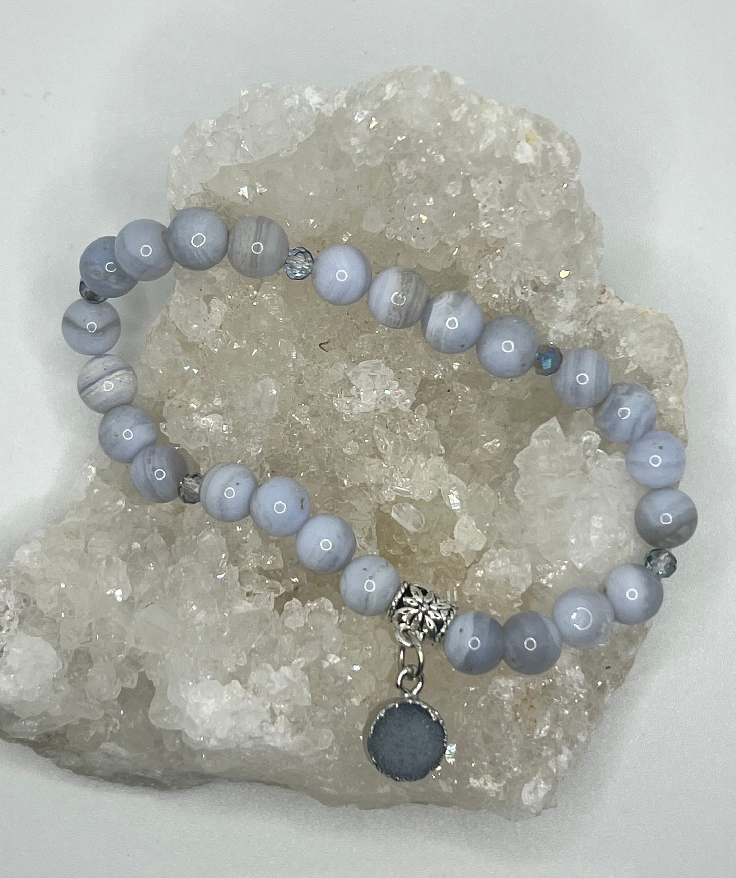 Blue lace agate stretch charm bracelet