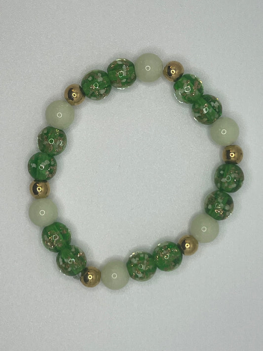 Green Glow-in-the Dark Beaded Stretch Bracelet