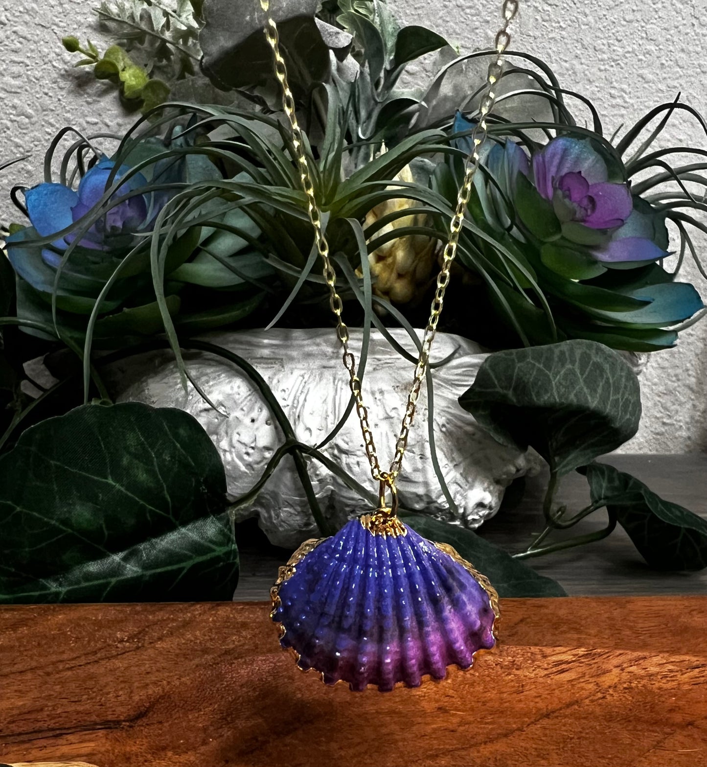 Hand painted seashell charm necklace