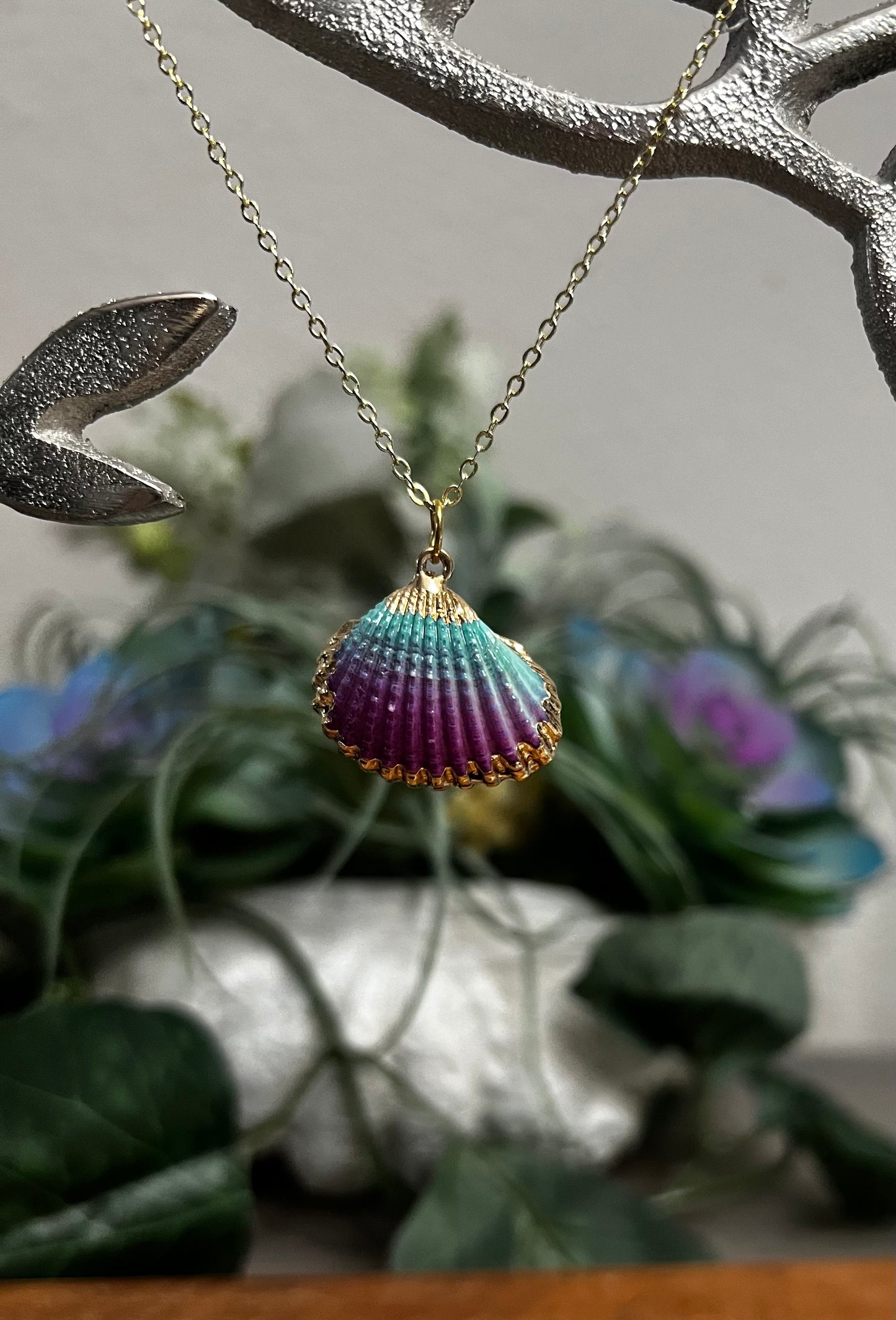 Hand painted seashell charm necklace