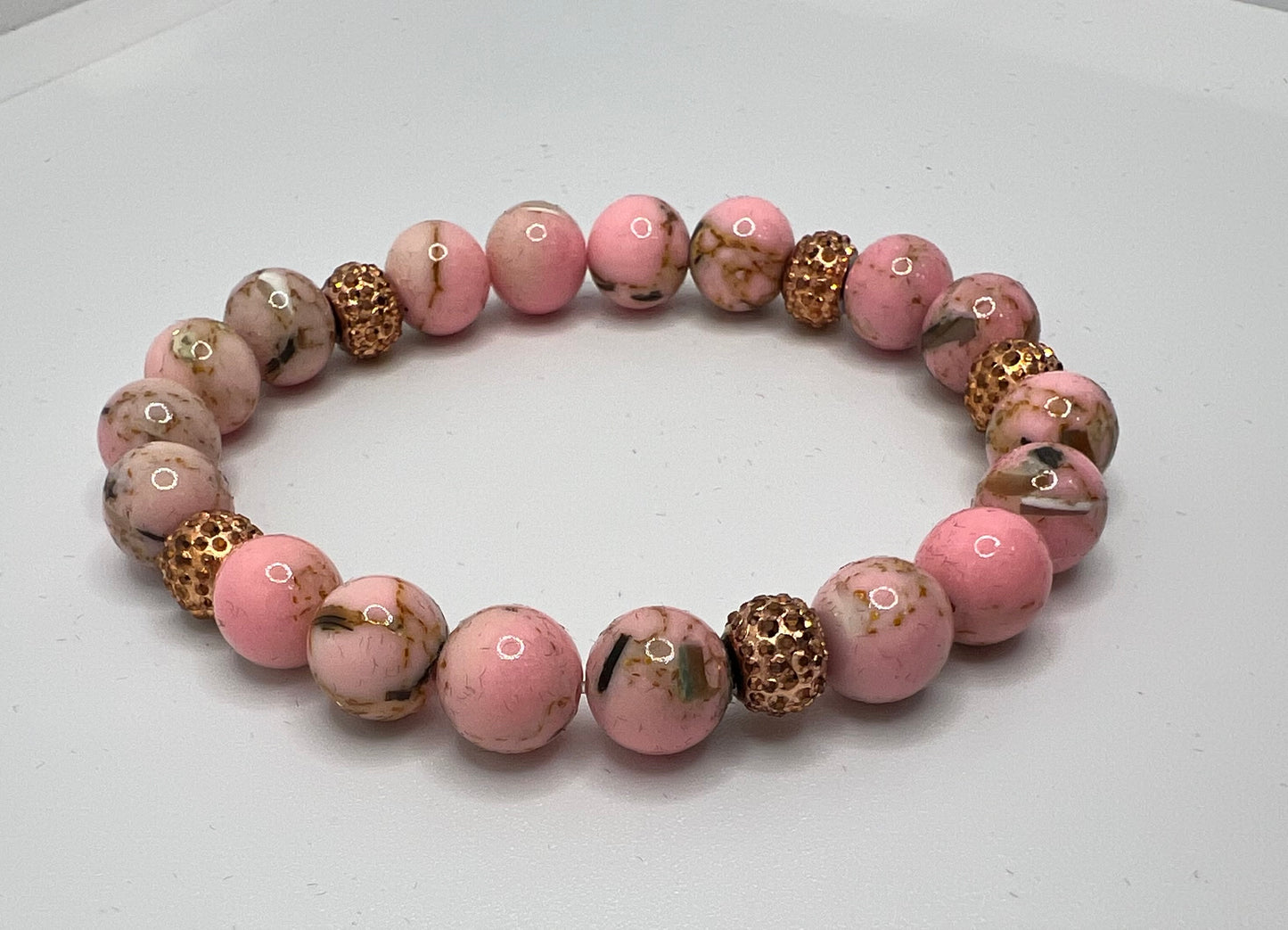 Pink Turquoise and Rose Gold Stretch Bracelet
