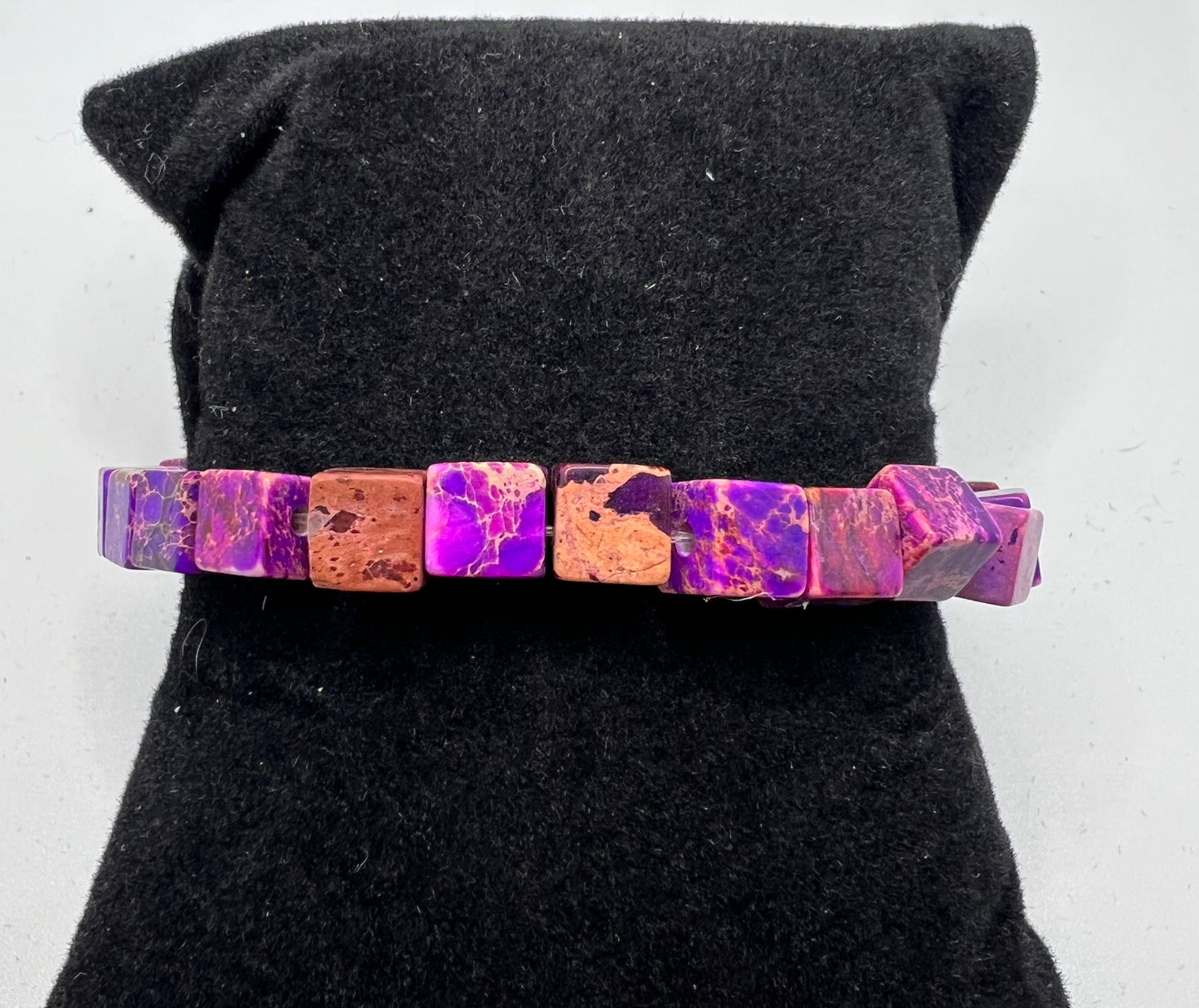 Purple Emperor Pine Square Beaded Stretch Bracelet