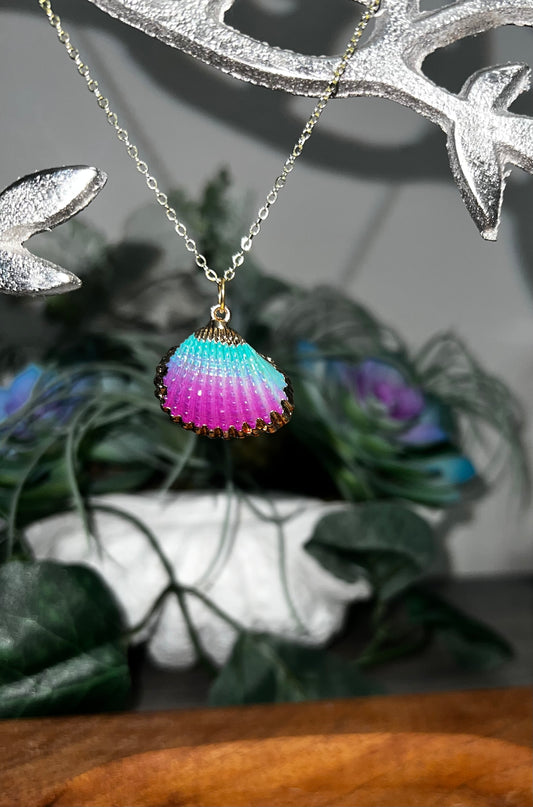 Hand painted seashell charm necklace