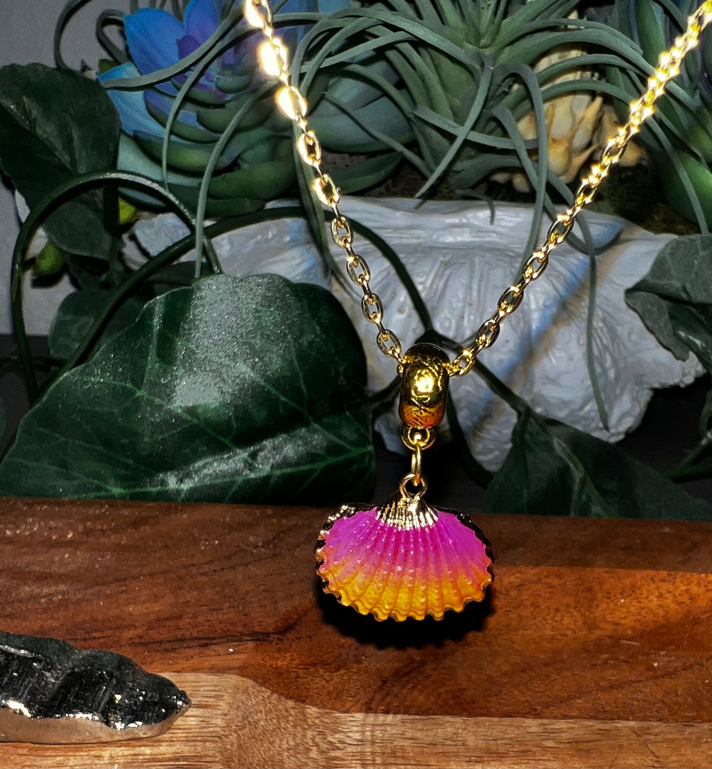 Hand painted seashell charm necklace