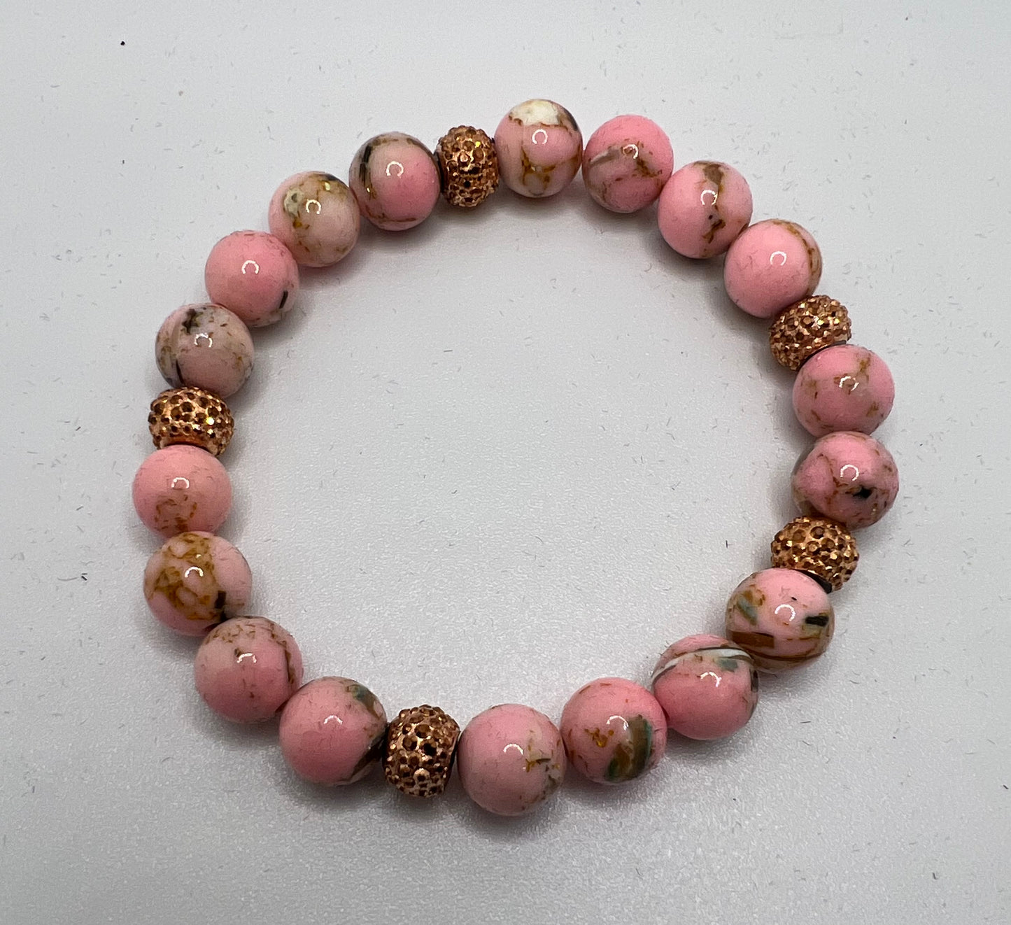 Pink Turquoise and Rose Gold Stretch Bracelet