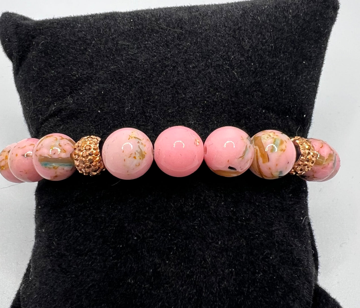 Pink Turquoise and Rose Gold Stretch Bracelet