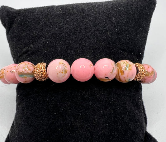 Pink Turquoise and Rose Gold Stretch Bracelet