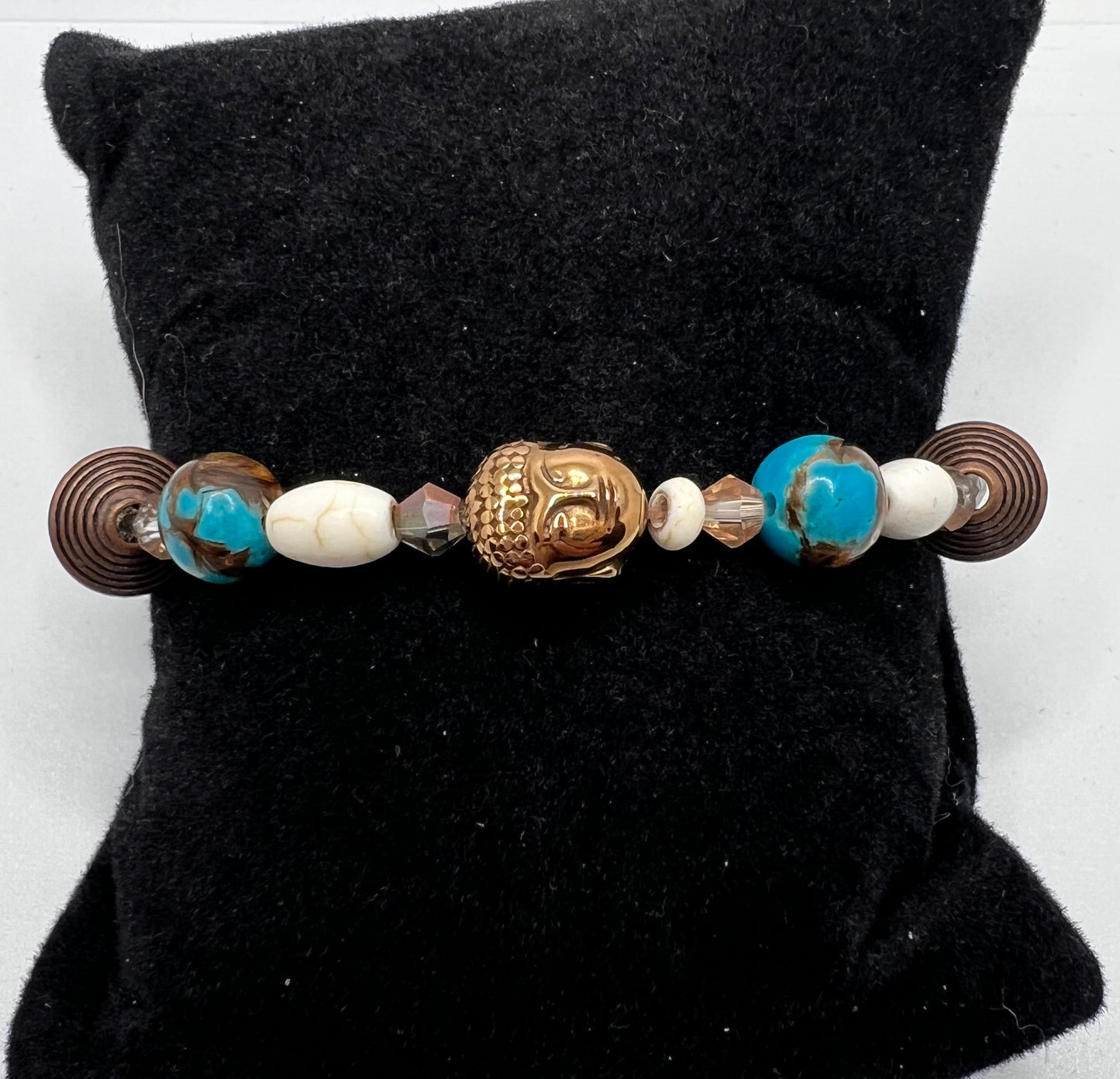 Turquoise and Bronzite Buddha stretch bracelet