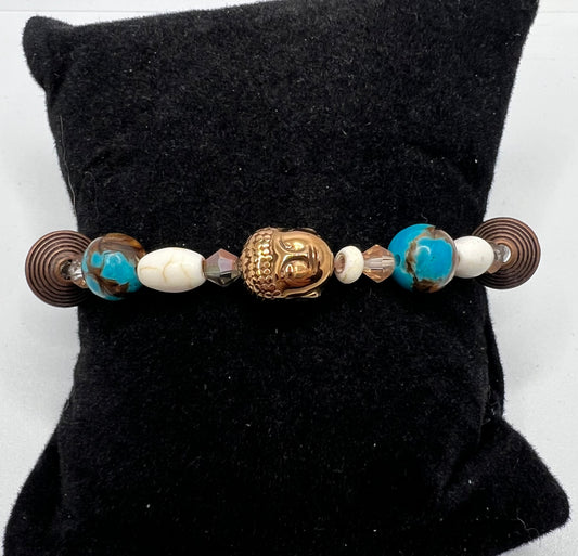 Turquoise and Bronzite Buddha stretch bracelet