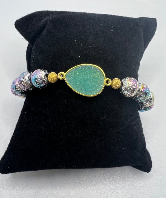 Metallic Lava Stone and Druzy Stretch Bracelet