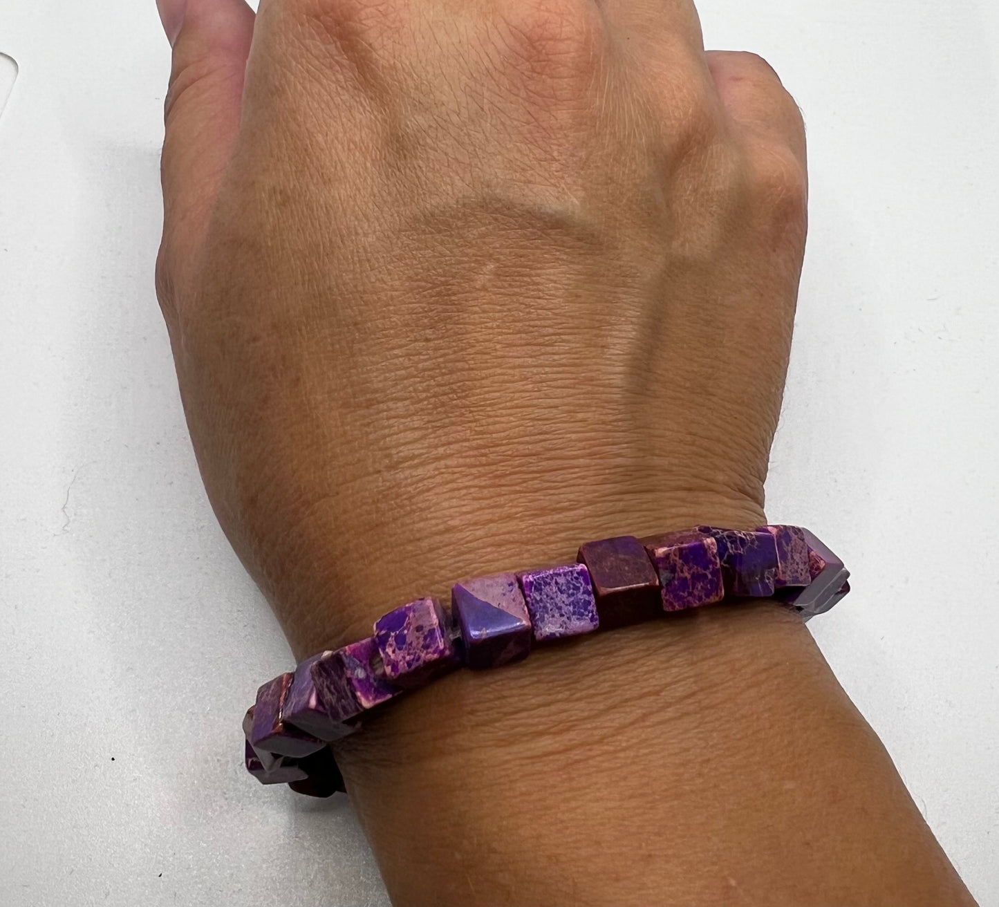 Purple Emperor Pine Square Beaded Stretch Bracelet