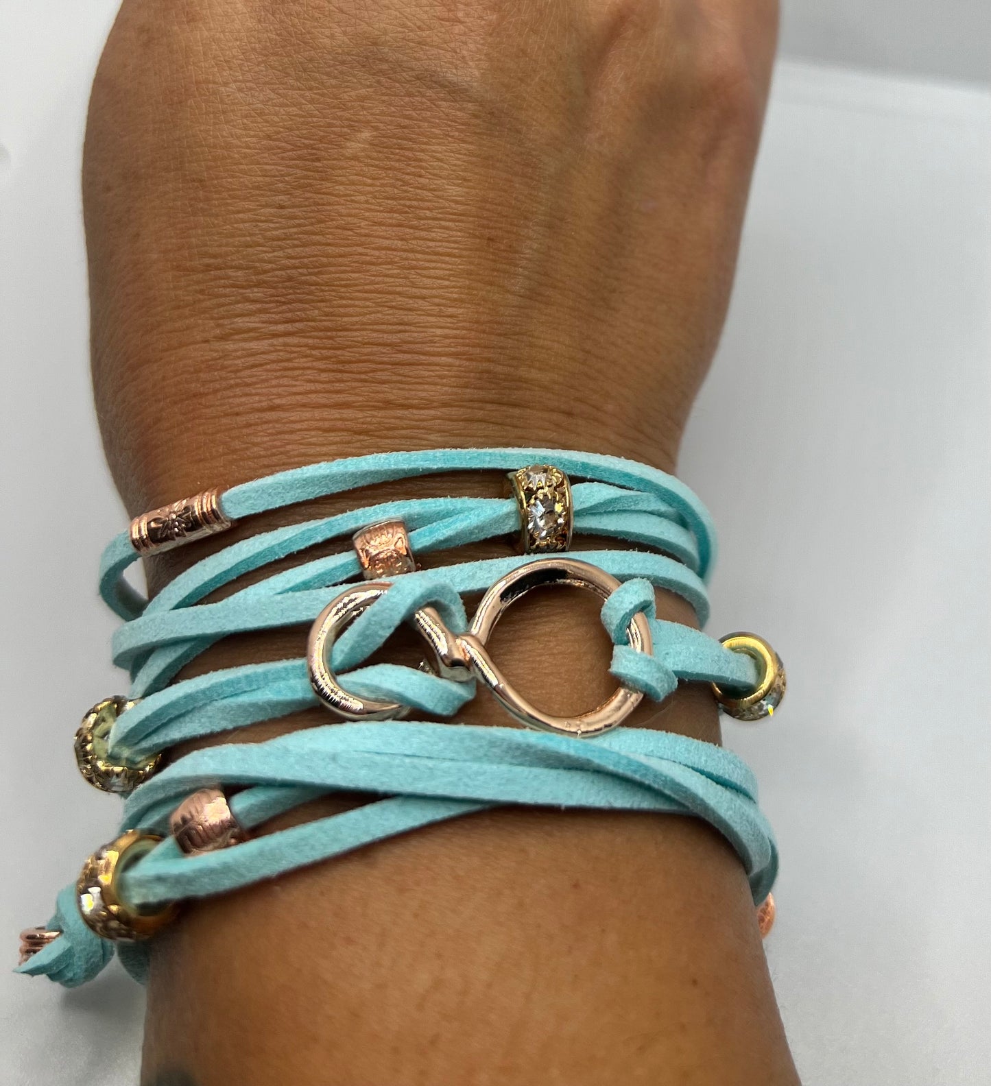 Turquoise Suede Wrap Bracelet with Rose Gold Accents
