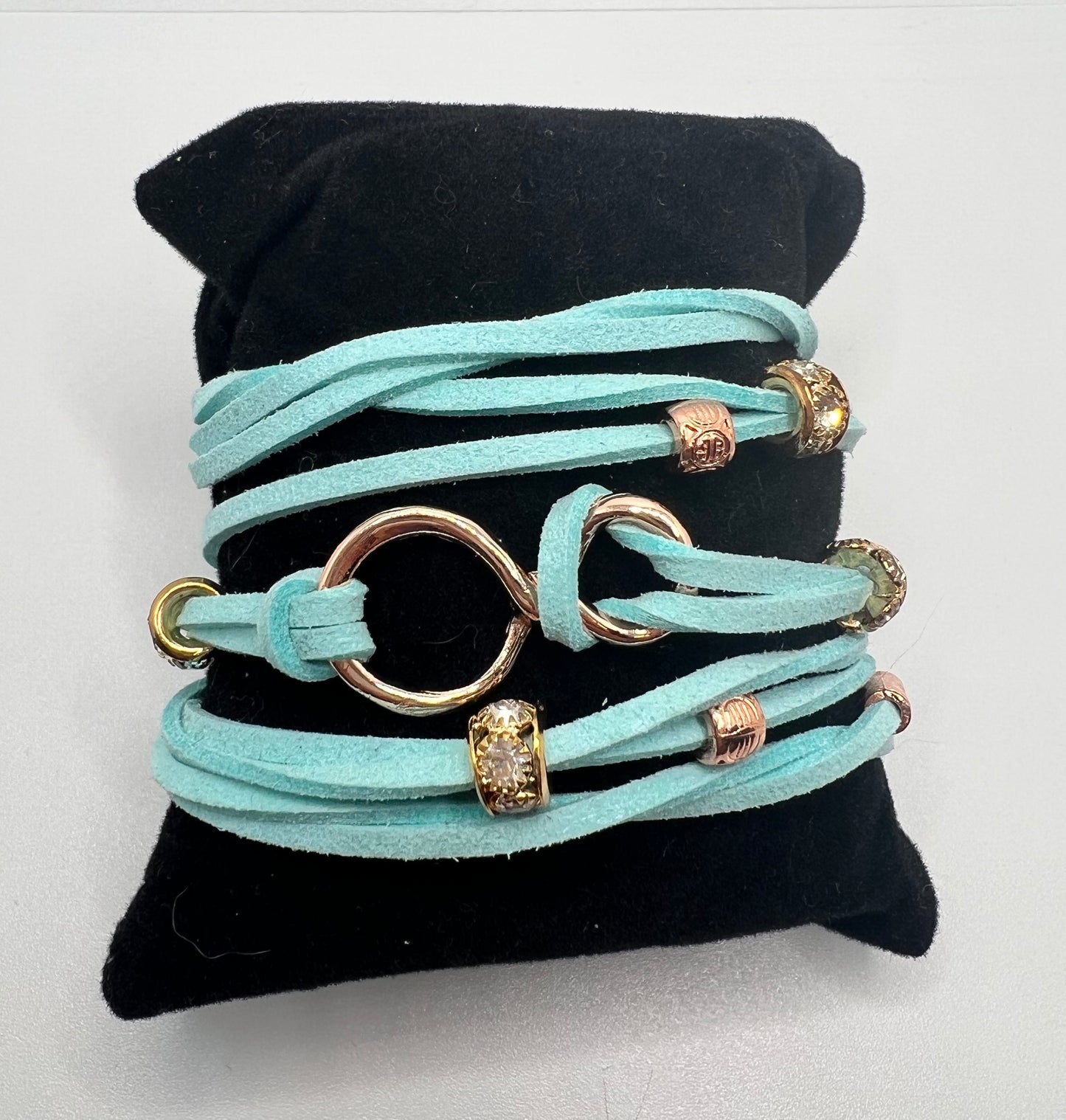 Turquoise Suede Wrap Bracelet with Rose Gold Accents