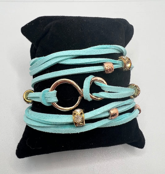 Turquoise Suede Wrap Bracelet with Rose Gold Accents