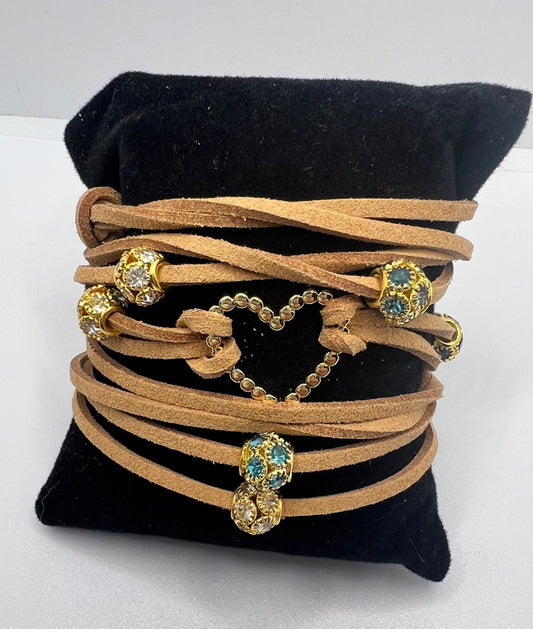 Tan Suede Wrap Bracelet with Gold Accents