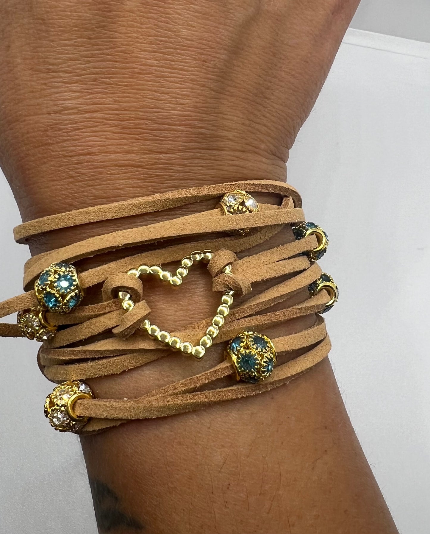 Tan Suede Wrap Bracelet with Gold Accents