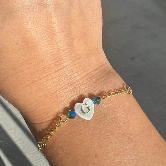 Custom Heart Initial and Crystal Bracelet