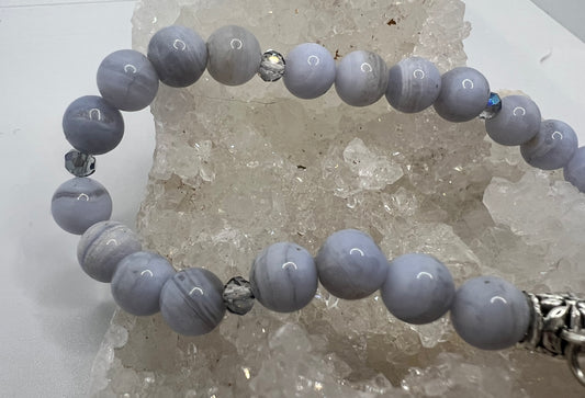 Blue lace agate stretch charm bracelet